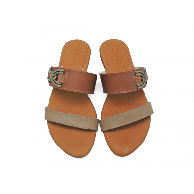 SALE 50% Women Sandals Flat SC-73 Light Beige Nappa-Brown Nappa